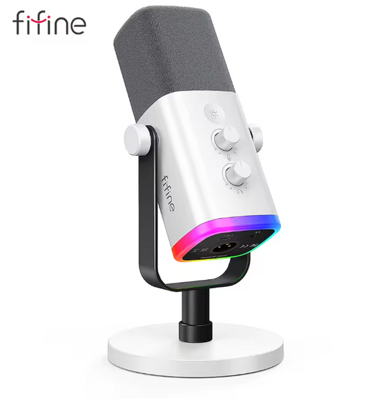 FIFINE Dynamic Microphone with RGB White