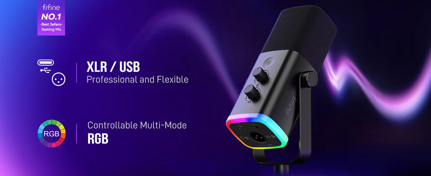 FIFINE Dynamic Microphone with RGB Pink